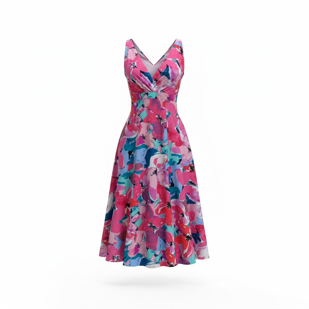 Robe midi fleurs tropicales